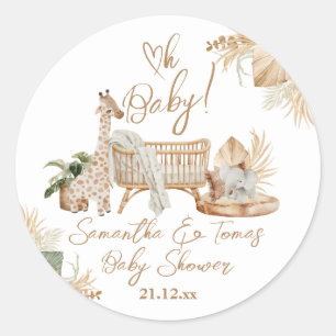 Sticker Rond Boho Moderne Coeur Baby shower neutre genre