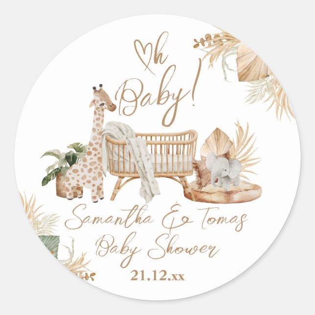 Sticker Rond Boho Moderne Coeur Baby shower neutre genre (Devant)