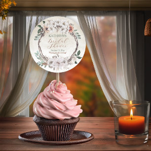 Sticker Rond Boho Muted automne Fleurs Mariage douche