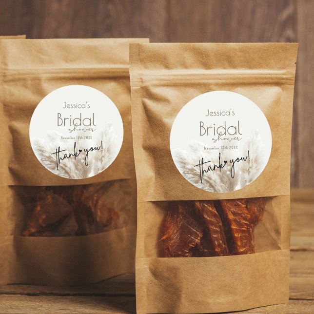 Sticker Rond Boho Neutral Fluffy Pampas Grass Fête des mariées (Créateur téléchargé)