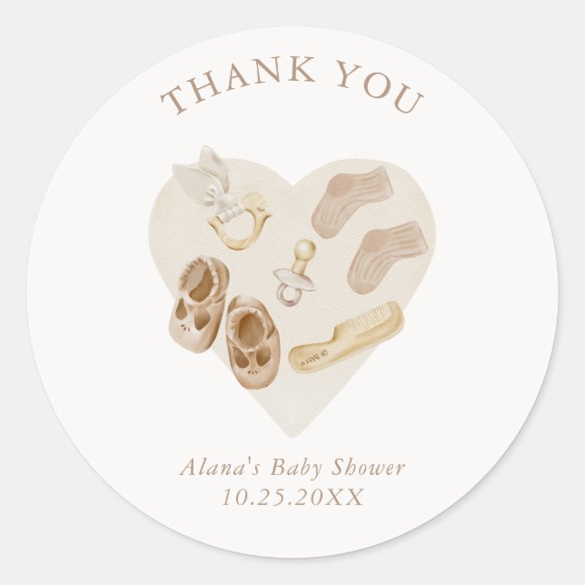 Sticker Rond Boho Nursery Chic Baby shower Merci Classic Ro (Devant)