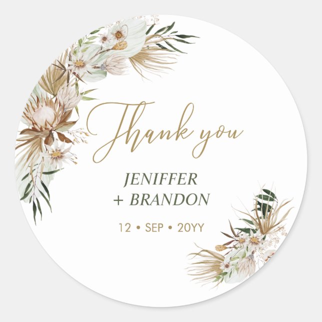 Sticker Rond Boho or/Merci Mariage de Bohême (Devant)