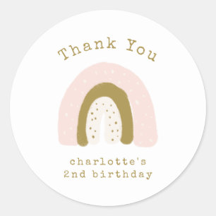 Sticker Rond Boho or rose mignet Arc-en-ciel Merci d'anniversai