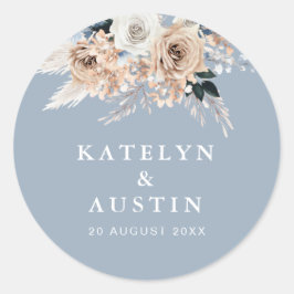 Sticker Rond boho pampas bleu poussiéreux mariage