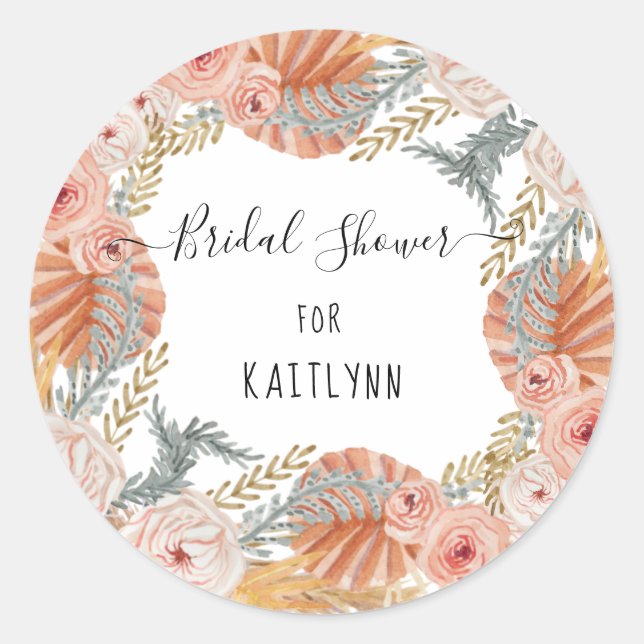 Sticker Rond BOHO Pampas Feuillage de laiton Jungle Aquarelle F (Devant)