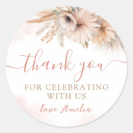 Sticker Rond Boho Pampas Grass Baby shower Floral Merci