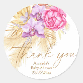 Sticker Rond Boho pampas grass - Baby shower merci