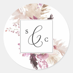 Sticker Rond Boho Pampas Grass Monogramme Mariage Enveloppe Pho