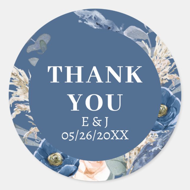 Sticker Rond Boho pastel bleu & blush chic Mariage (Devant)