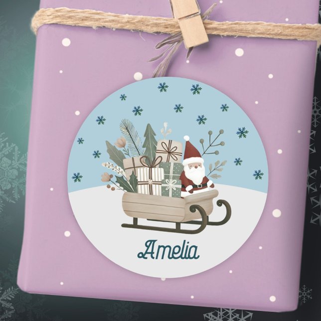Sticker Rond Boho Père Noël sur la seligh avec des cadeaux Snow (Créateur téléchargé)
