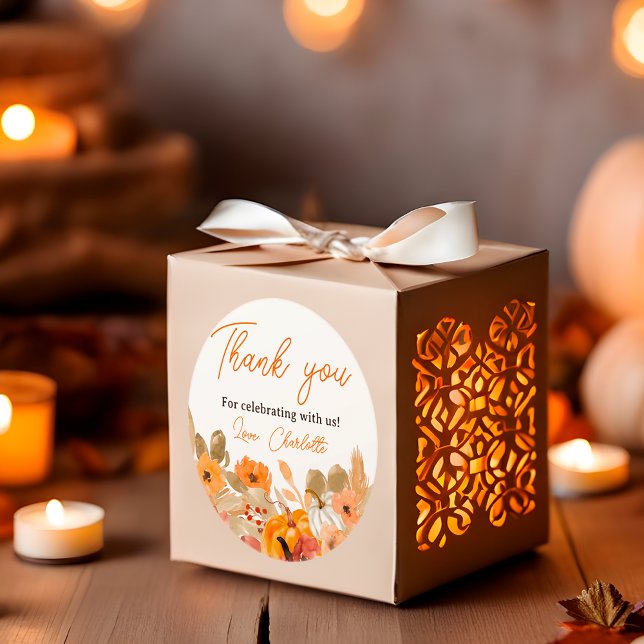 Sticker Rond Boho Petit citrouille baby shower d'automne (Warm Boho Little pumpkin fall baby shower Classic Round Sticker)