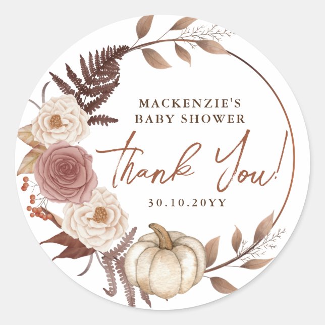 Sticker Rond Boho Petite Citrouille Baby shower de fille Merci (Devant)