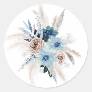 Sticker Rond Boho Pink et Navy Peony Bouquet Mariage