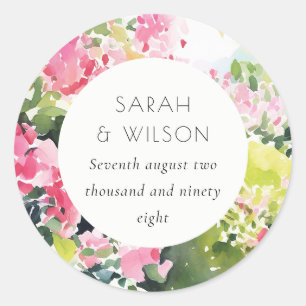 Sticker Rond Boho Pink Green Bougainvillea Mariage