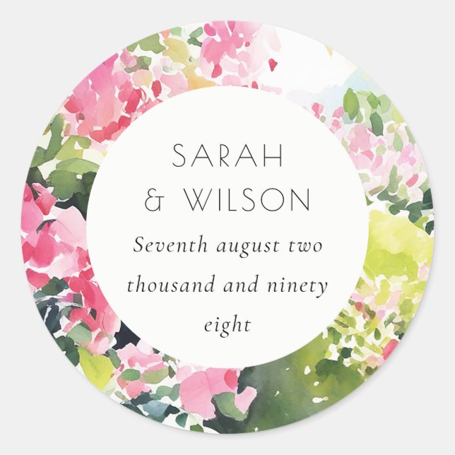Sticker Rond Boho Pink Green Bougainvillea Mariage (Devant)
