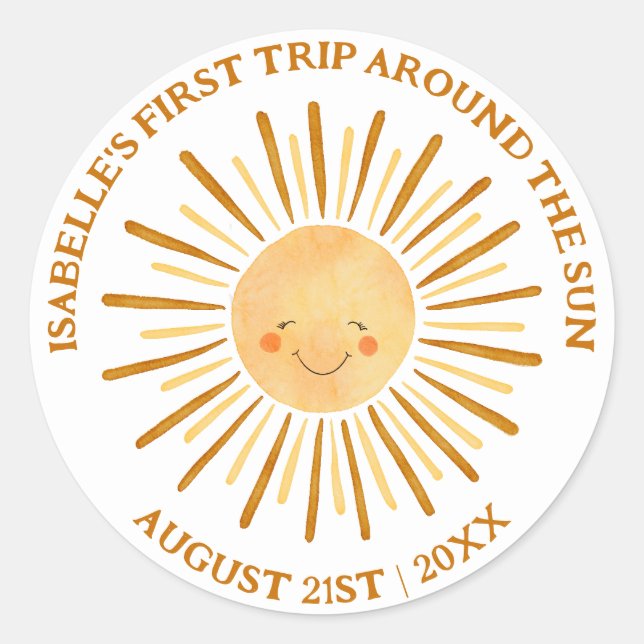 Sticker Rond Boho Premier Voyage Autour Du Soleil 1Er Anniversa (Devant)