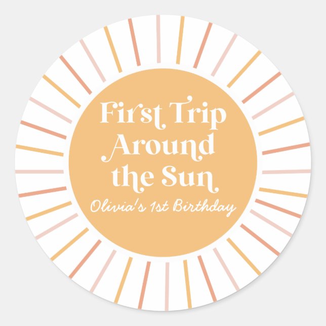 Sticker Rond Boho Premier voyage autour du soleil 1er anniversa (Devant)