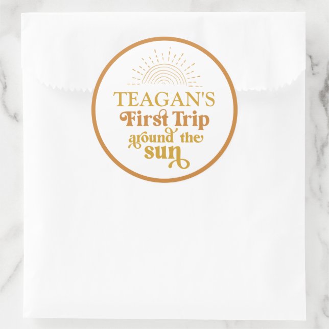 Sticker Rond Boho Premier Voyage Autour Du Soleil Premier Anniv (Sac)