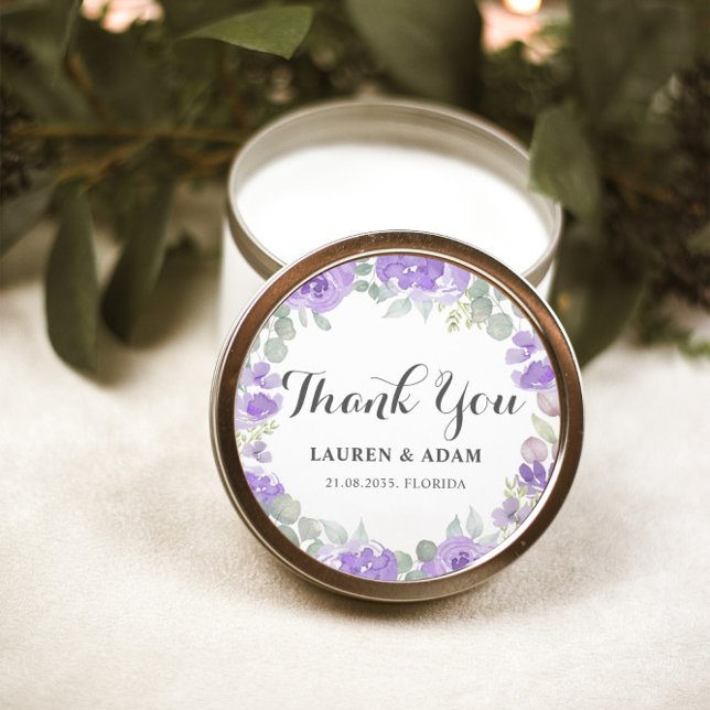 Sticker Rond Boho Purple Floral Merci Mariage Faveur (Créateur téléchargé)
