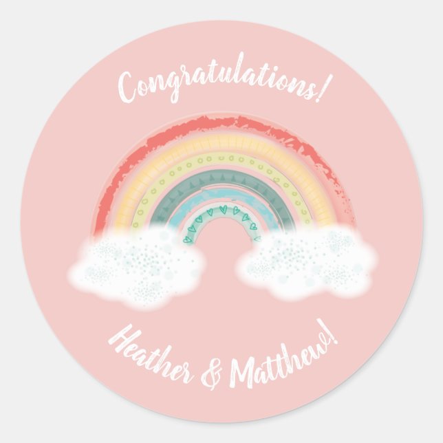 Sticker Rond Boho Rainbow Baby shower rose (Devant)