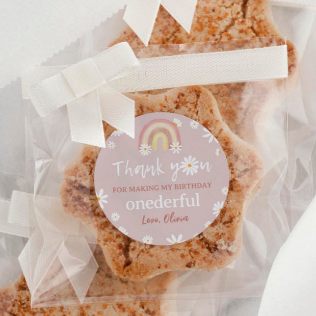 Sticker Rond Boho Rainbow Daisy Baby shower d'anniversaire (Créateur téléchargé)