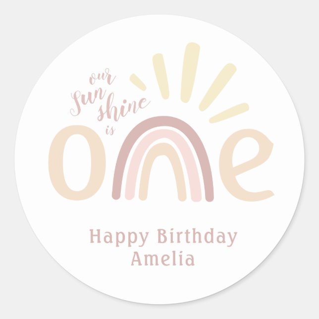 Sticker Rond Boho Rainbow et Sunshine 1er anniversaire (Devant)