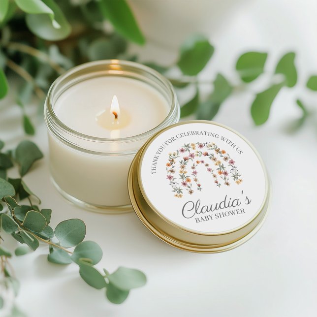 Sticker Rond Boho Rainbow Floral Fleur sauvage Baby shower fill (Créateur téléchargé)