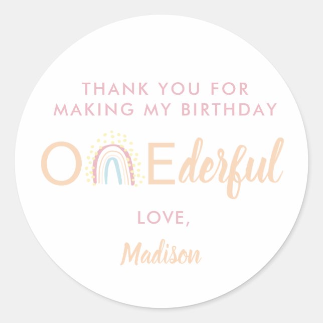 Sticker Rond Boho Rainbow Girl Lovely Onederful Merci (Devant)