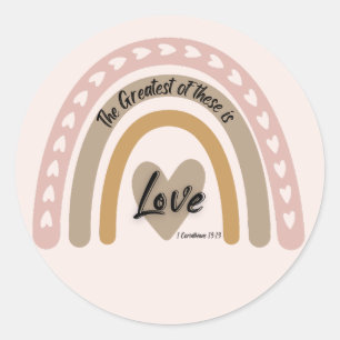 Sticker Rond Boho Rainbow Heart Love Bible Verse