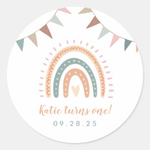Sticker Rond Boho Rainbow Pastel Fiesta Premier anniversaire