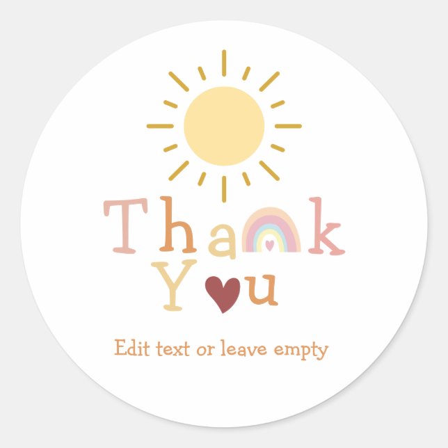 Sticker Rond Boho Rainbow Sunshine Merci (Devant)