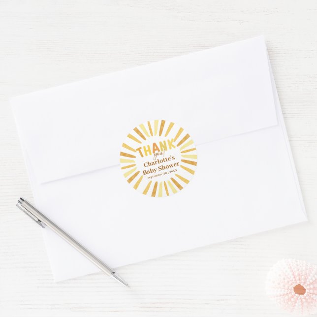 Sticker Rond Boho Ray of Sunshine Baby shower Merci (Enveloppe)