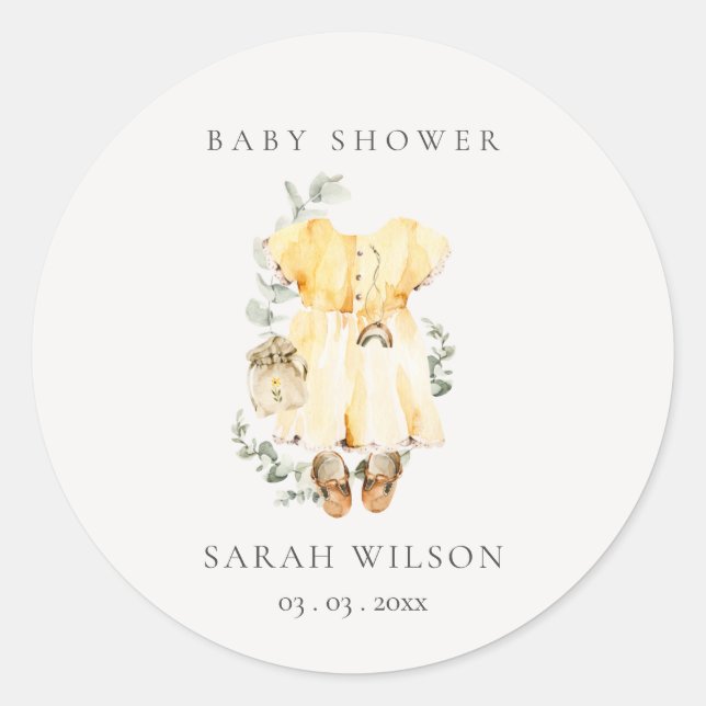 Sticker Rond Boho Robe Jaune Chaussures Foliage Fille Baby show (Devant)
