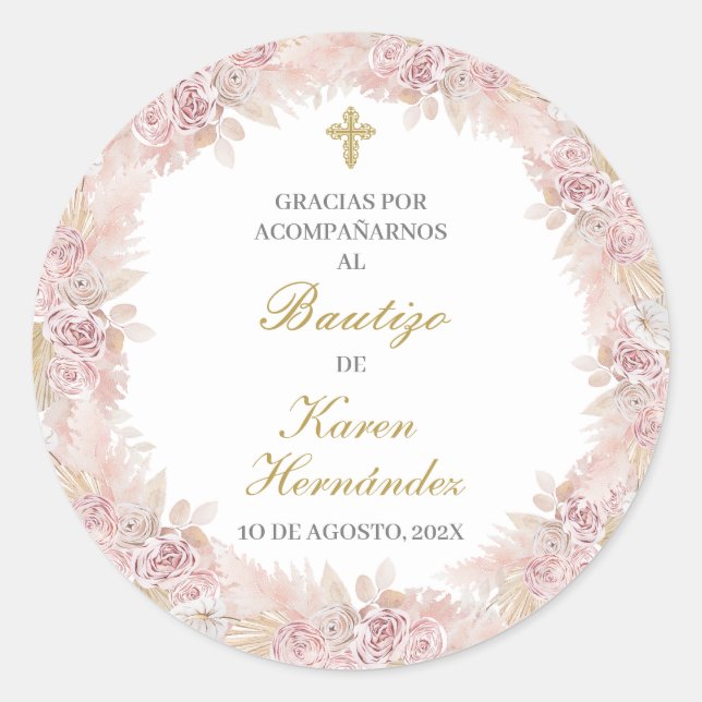 Sticker Rond Boho rose Baptiste espagnol (Devant)
