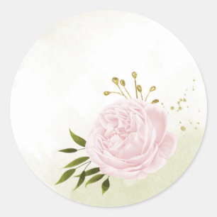Sticker Rond Boho rose fleurs vert feuille botanique