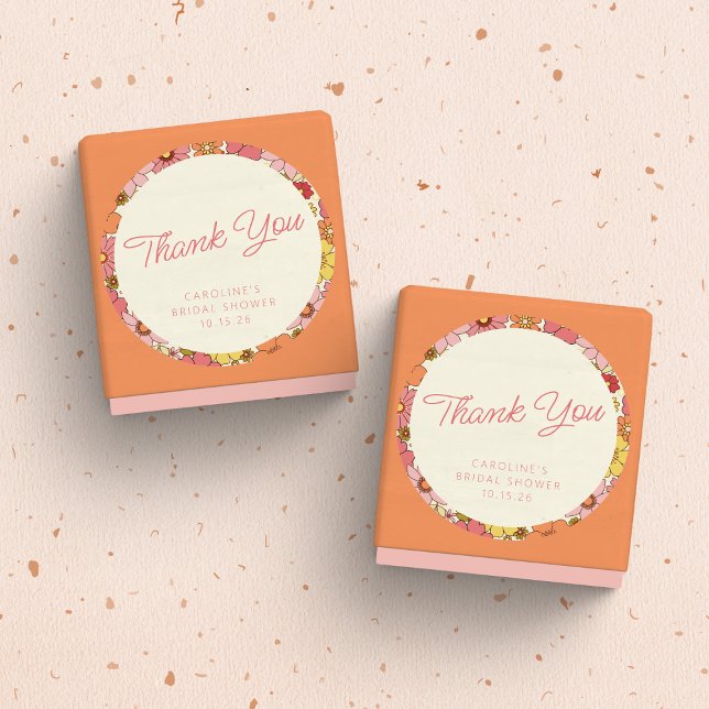 Sticker Rond Boho rose rose jaune Floral Fête des mariées perso (Créateur téléchargé)