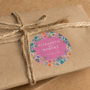 Sticker Rond Boho rose Whimsical Fleur sauvage Mariage d'aquare