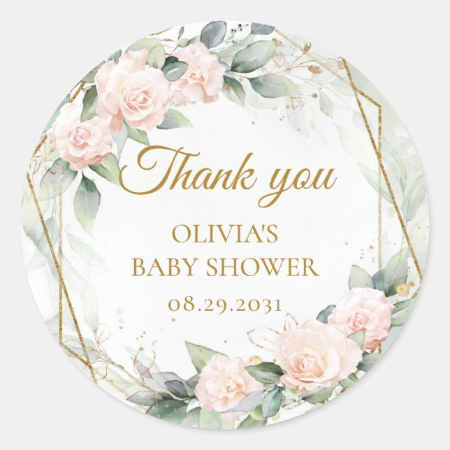 Sticker Rond Boho roses rose rousse verdure et cadre or (Devant)