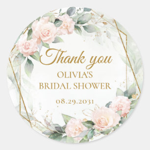 Sticker Rond Boho roses rose rousse verdure et cadre or