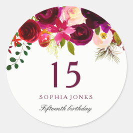 Sticker Rond Boho rouge Bourgogne 15e fête d'anniversaire