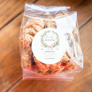 Sticker Rond Boho Rustic Baby en Baby shower de boue rose en fl