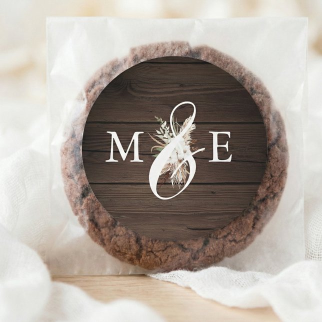 Sticker Rond Boho Rustic Neutral Dried Palm Leaves Wedding Squa (Créateur téléchargé)
