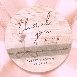 Sticker Rond Boho Rustique Burlap Bois Blush Merci Fleur sauvag