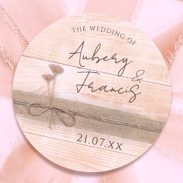 Sticker Rond Boho Rustique Burlap Floral Blush Mariage Fleur sa
