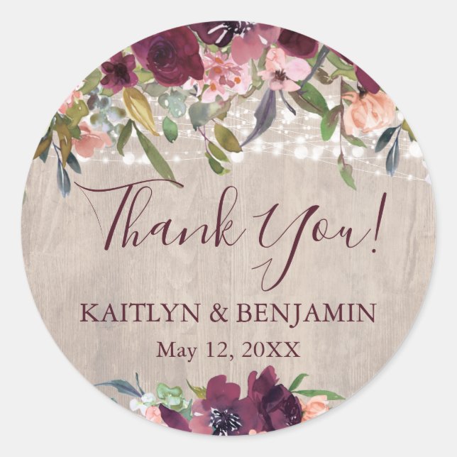 Sticker Rond Boho Rustique Lumières florales Mariage (Devant)