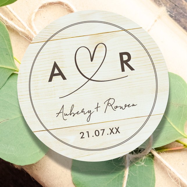 Sticker Rond Boho rustique Neutre Boho Bois look jolie Script C (Créateur téléchargé)