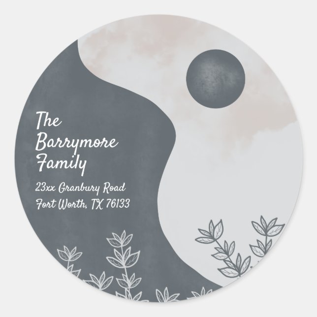 Sticker Rond Boho Slate Grey Russe Adresse de retour (Devant)