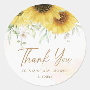 Sticker Rond Boho Sunflower Baby shower Floral Merci Favoriser