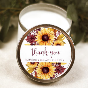 Sticker Rond Boho Sunflower Bourgogne Floral Mariage Merci