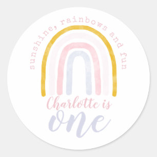 Sticker Rond Boho Sunshine, Rainbows et Fun First Birday